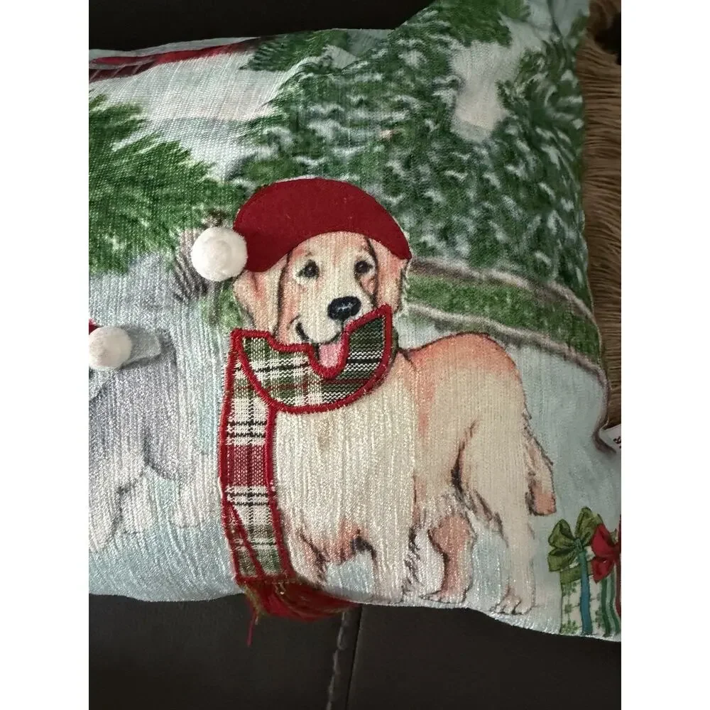 Christmas Dog Pillow Removable Cover Golden Retriever Schnauzer Balsam & Fir